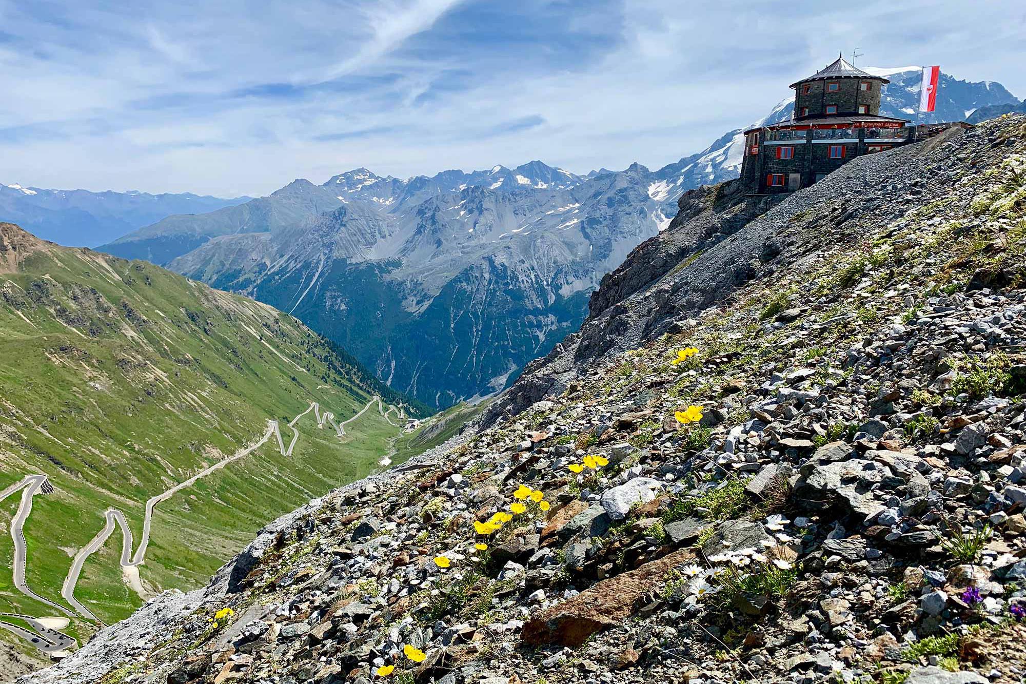 Panorama Tibet Hut & Stelvio Pass road